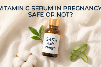 Gentle vitamin C serum with aloe leaf and cotton on soft white fabric in reassuring tones