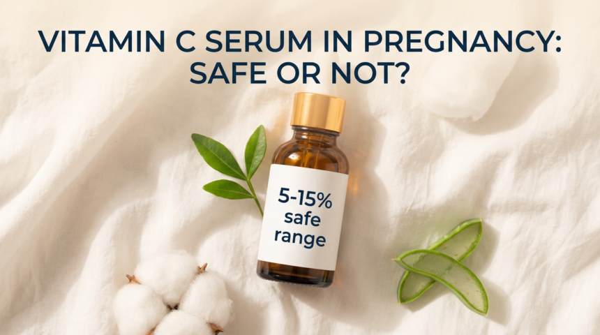 Gentle vitamin C serum with aloe leaf and cotton on soft white fabric in reassuring tones